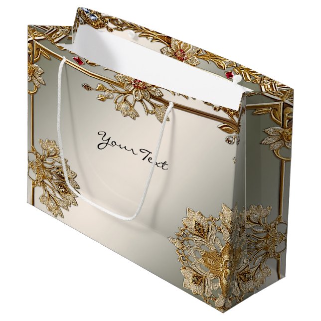 Guld Ornate Blommigt Ram Gift Bag (Framsidan Vinklad)