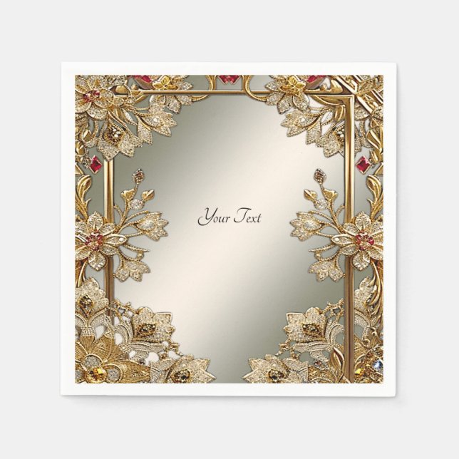 Guld Ornate Blommigt Ram Napkins Pappersservett (Framsidan)
