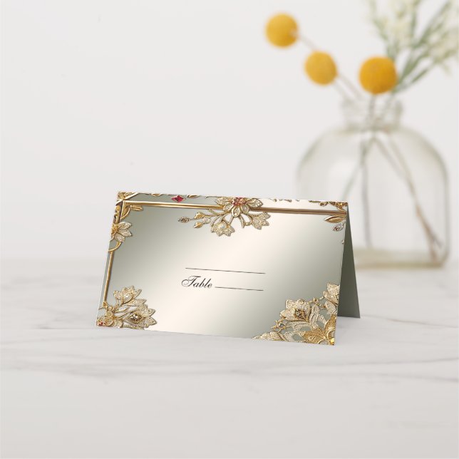 Guld Ornate Blommigt Ram-platskort Placeringskort (Framsida)