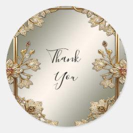 Guld Ornate Blommigt Ram Sticker Runt Klistermärke