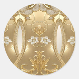 Guld Ornate Blommigt Sticker Runt Klistermärke