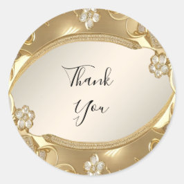 Guld Ornate Blommigt Sticker Runt Klistermärke