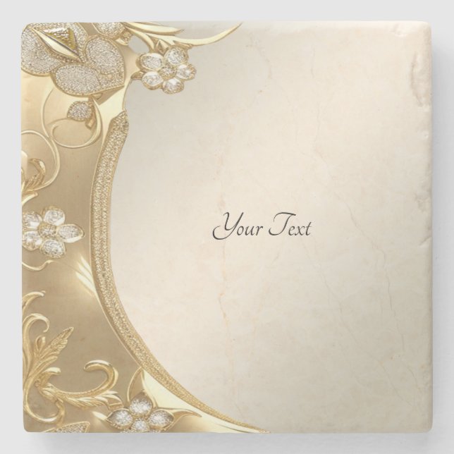 Guld Ornate Blommigt Stone Underlägg (Framsidan)