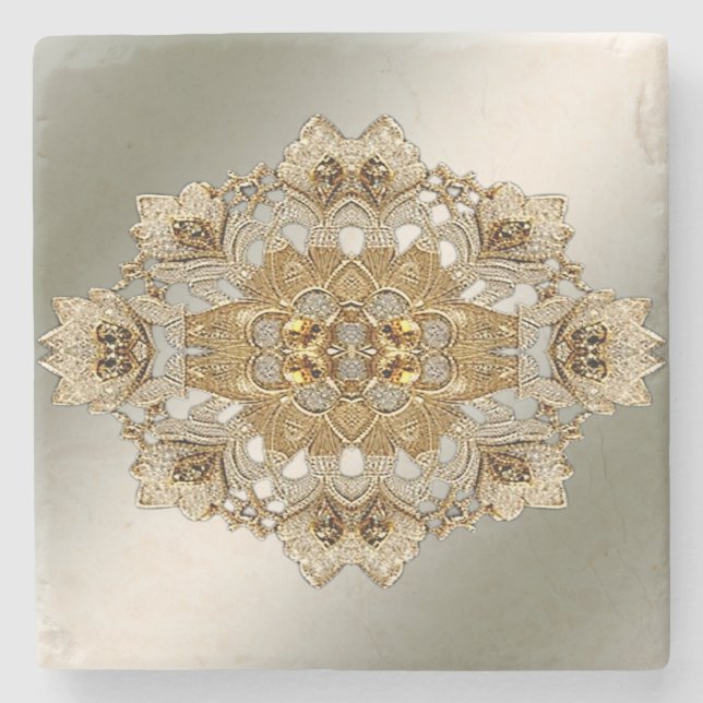 Guld Ornate Blommigt Stone Underlägg (Framsidan)