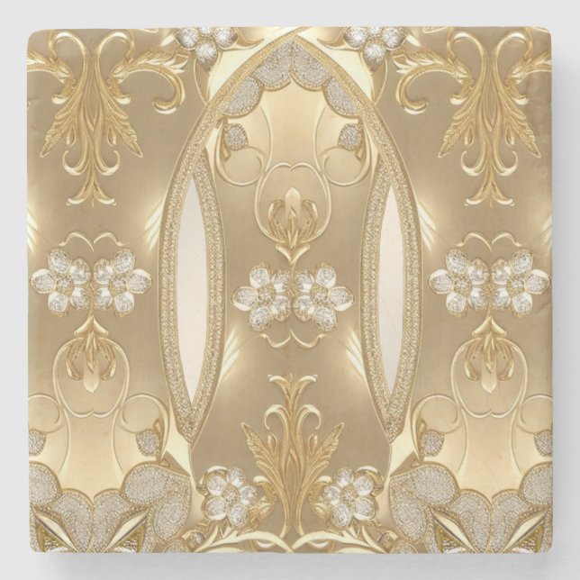 Guld Ornate Blommigt Stone Underlägg (Framsidan)