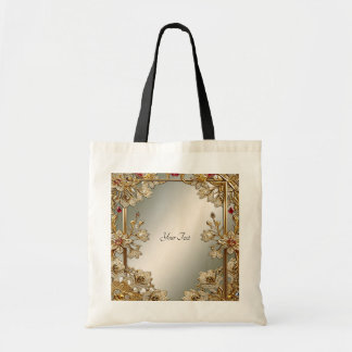 Guld Ornate Blommigt Tote Bag Tygkasse