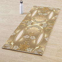 Guld Ornate Blommigt Yoga Mat