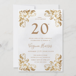 Guld Ornate Corner Cream 220:e födelsedagen Inbjudningar