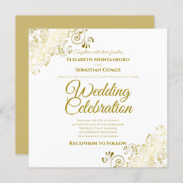 Guld Ornate Filigree Simple Elegant Square Bröllop Inbjudningar