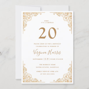 Guld Ornate Gräns White 220:e födelsedagen Inbjudningar