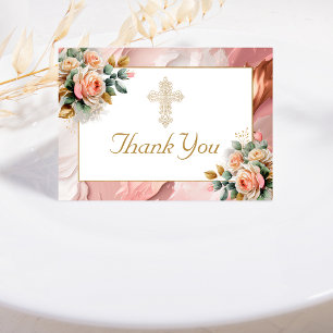 Guld Ornate Kor Peach Rosa Blommigt Girl Girl Bapt Tack Kort