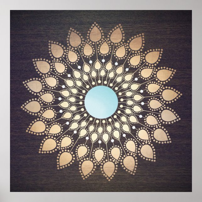 Guld Ornate Lotus Mandala Art Poster (Framsidan)