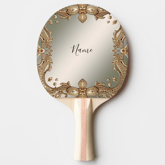 Guld Ornate Ping Pong Paddle Pingisracket (Framsidan)