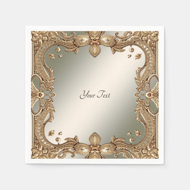 Guld Ornate Ram Napkins Pappersservett (Framsidan)