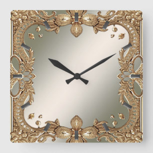 Guld Ornate Ram Wall Clock Fyrkantig Klocka