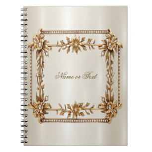 Guld Ornate Rectangle Dimond Flowers Shiny Elegant Anteckningsbok