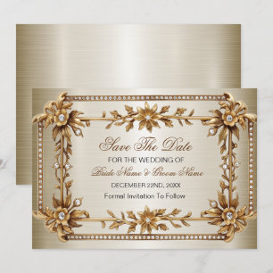 Guld Ornate Rectangle Dimond Flowers Shiny Spara Datumet