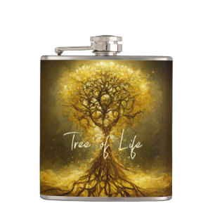 Guld Ornate Träd i Lif Ancient Rustic Flask Fickplunta
