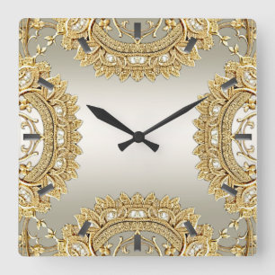 Guld Ornate Wall Clock Fyrkantig Klocka