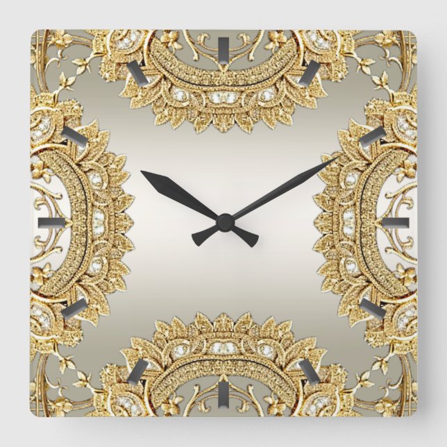 Guld Ornate Wall Clock Fyrkantig Klocka (Framsida)