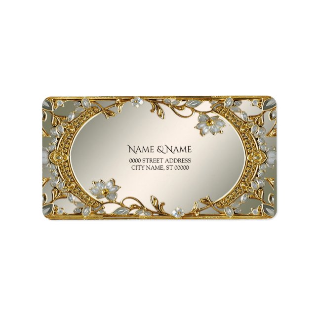 Guld Ornate White Blommigt Address Label Adressetikett (Framsidan)