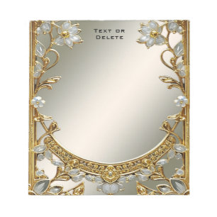 Guld Ornate White Blommigt Anteckningsblock