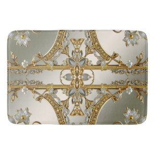 Guld Ornate White Blommigt Bath Mat Badrumsmatta