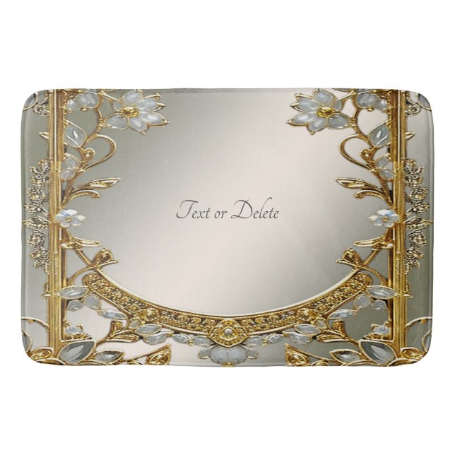 Guld Ornate White Blommigt Bath Mat Badrumsmatta (Framsidan)