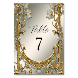 Guld Ornate White Blommigt Bordsnummer