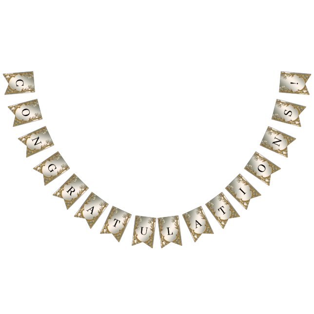 Guld Ornate White Blommigt Bunting Flagga (Alla)