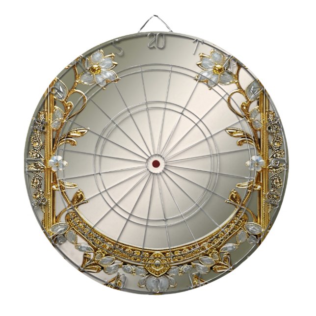 Guld Ornate White Blommigt Dartboard Darttavla (Framsidan)