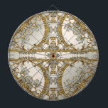 Guld Ornate White Blommigt Dartboard Darttavla<br><div class="desc">Den vackra Guld Ornate White Blommigt Dartboard</div>