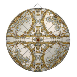 Guld Ornate White Blommigt Dartboard Darttavla