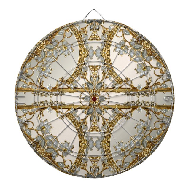 Guld Ornate White Blommigt Dartboard Darttavla (Framsidan)