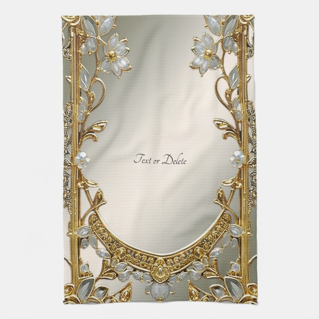 Guld Ornate White Blommigt Kitchen Towels Kökshandduk (Vertikal)