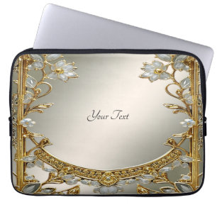 Guld Ornate White Blommigt Laptop sleeve