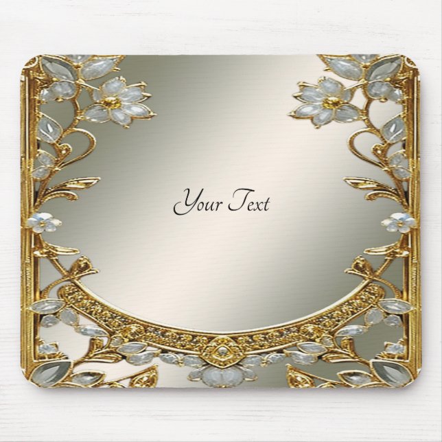 Guld Ornate White Blommigt Mousepad Musmatta (Framsidan)