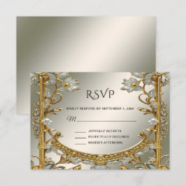 Guld Ornate White Blommigt OSA kort