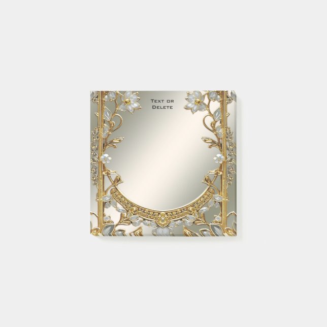 Guld Ornate White Blommigt Post it Notes Post-it Block (Framsida)