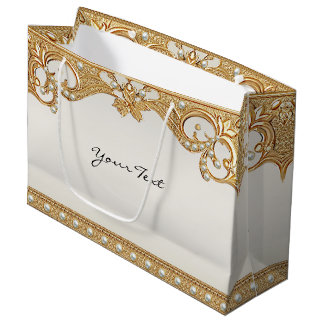 Guld Ornate White Pearls Gift Bag