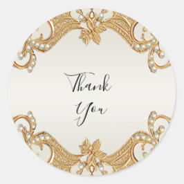 Guld Ornate White Pearls Sticker Runt Klistermärke