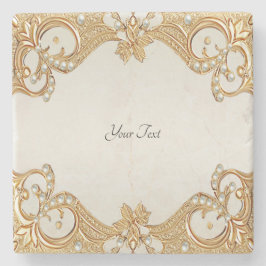 Guld Ornate White Pearls Stone Underlägg