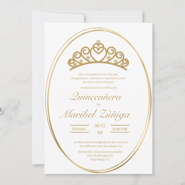 Guld oval Quinceanera-inbjudan Inbjudningar (Framsida)