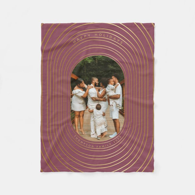 Guld Oval Ram Anpassningsbar Photo Family Jul Fleecefilt (Framsidan)