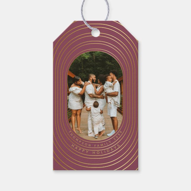 Guld Oval Ram Anpassningsbar Photo Family Jul Presentetikett (Framsidan)