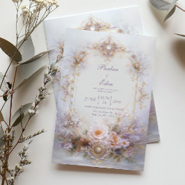 Guld oval ram Röda Florala Smycken Elegant Bröllop Inbjudningar
