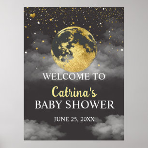 Guld över Måne Stars Baby Shower Välkomstskylt öve Poster