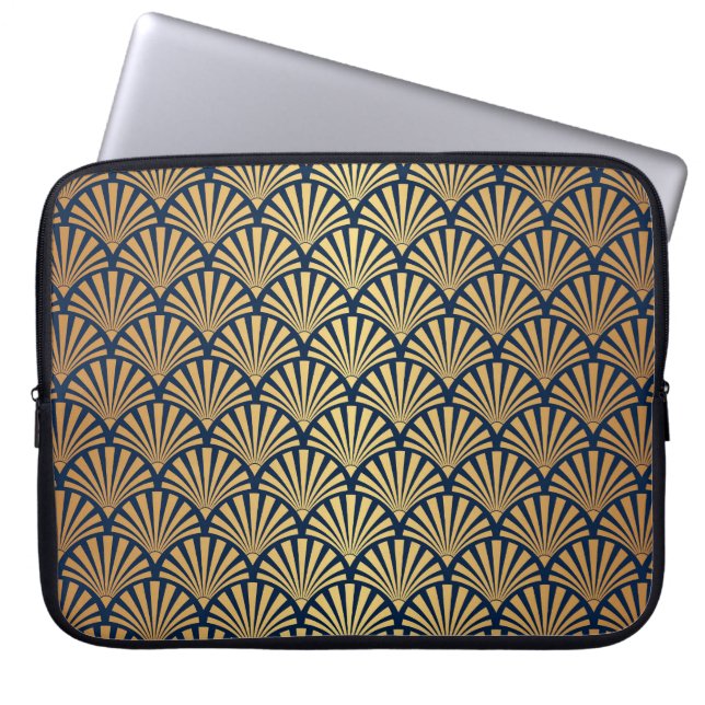 Guld-övertoning: Sömlös Art Deco Laptop Fodral (Framsidan)