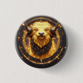 Guld Oxen Tjuren Inom en Cirkulär Zodiak Hjul Knapp