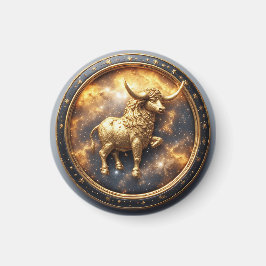 Guld Oxen Tjuren Inom en Cirkulär Zodiak Hjul Magnet